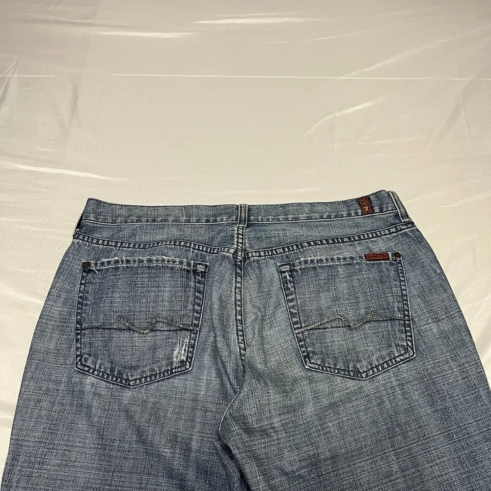 7 For All Mankind Jeans Mens Size 36x32 Blue Relaxed Distressed Button Fly USA
